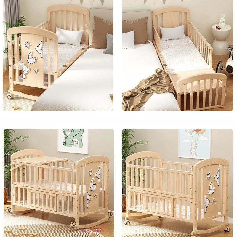 Solid Wood Rocking Bassinet | Multifunctional with Wheels and Mosquito Net