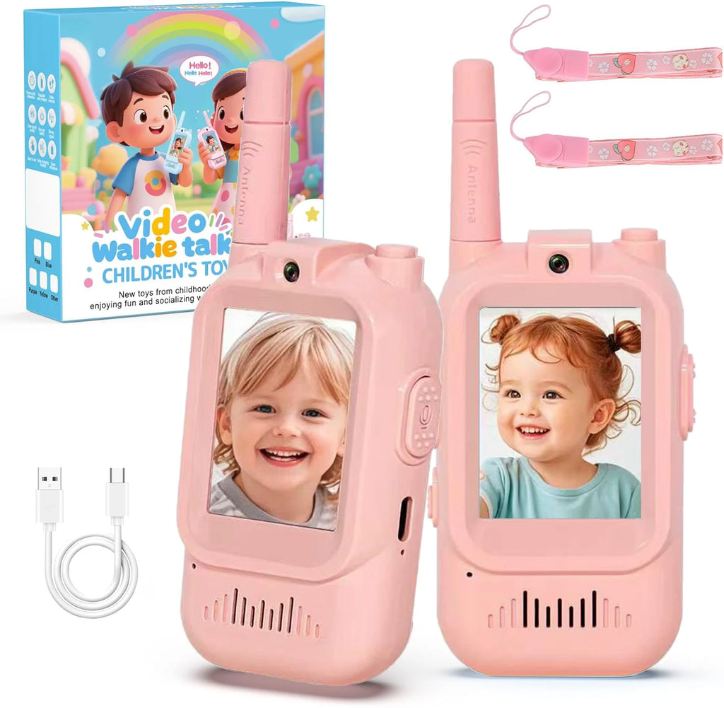 Kids Video Walkie Talkies 2 Pack, Rechargeable Intercom Walkie-talkie with Cute 2-Inch Screen, One-Click Call, Child Video Intercom