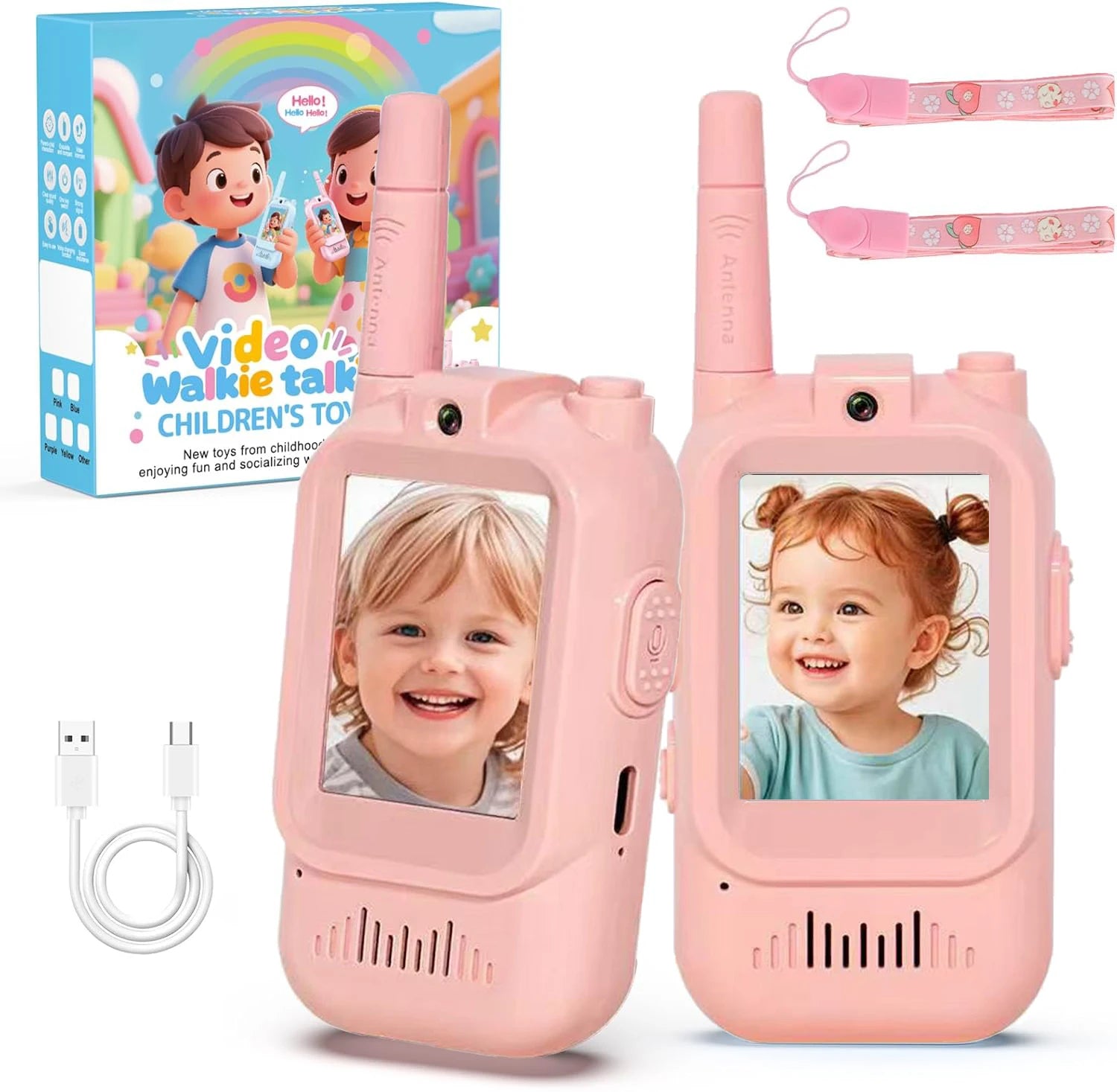 Video Walkie Talkies for Kids 2 Pack Rechargeable Intercom Walkie-talkie Cute 2 Inch Screen One-Click Call Child Video Intercom