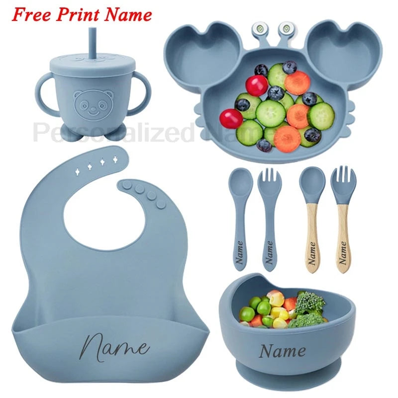 Baby Dinnerware Set 8 Pieces | Crab Plate, Bowl, Sippy Cup, and Cutlery | BPA-Free
