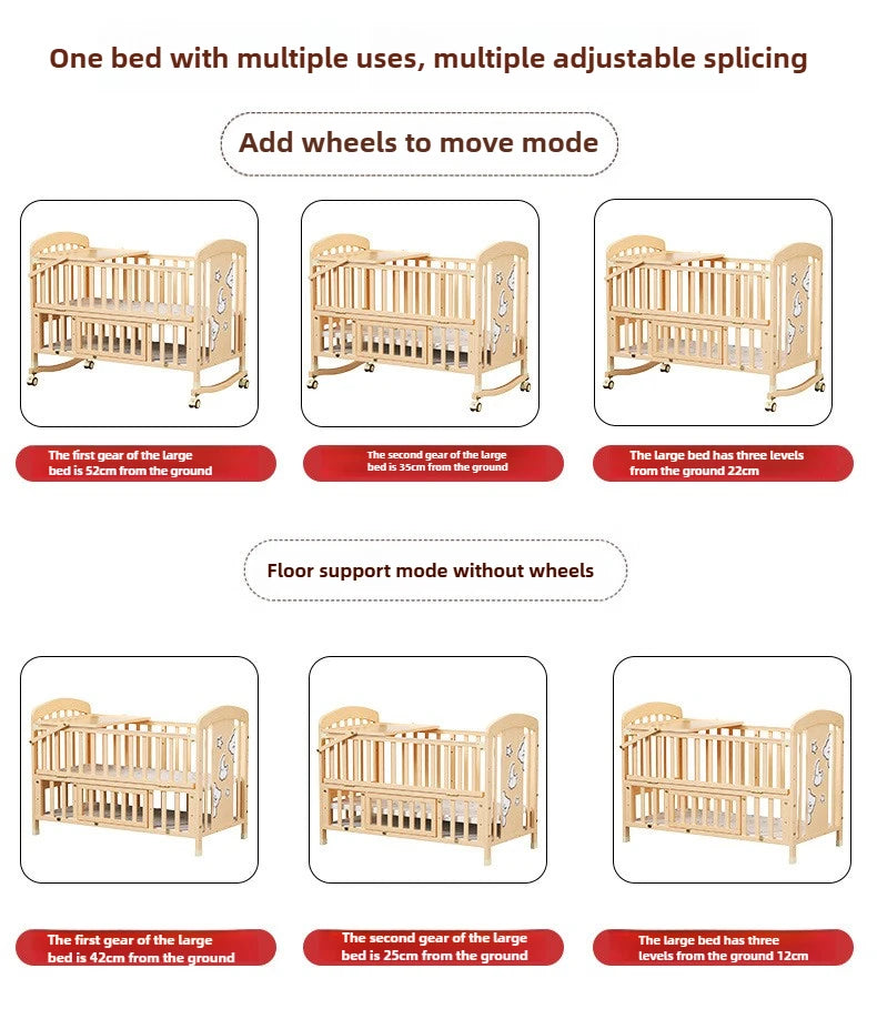 Cuna Mecedora de Madera Maciza | Multifuncional con Ruedas y Mosquitera
