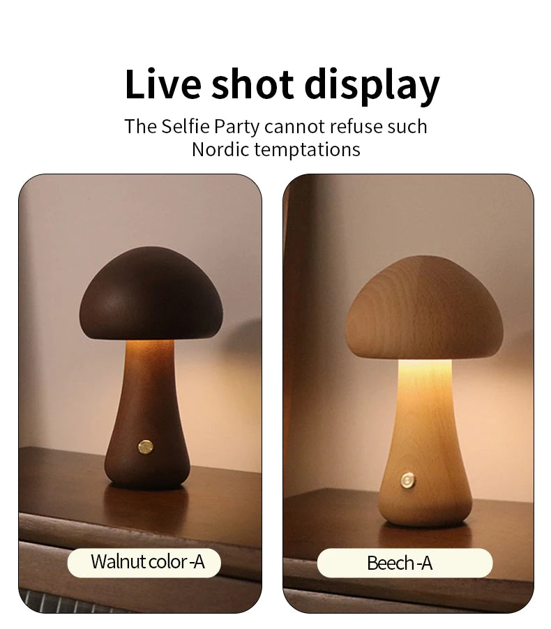 Wooden Mushroom Lamp INS | Touch Night Light Type | Nordic Children's & Babies' Decor | Relax Natural Madrid - International Shipping