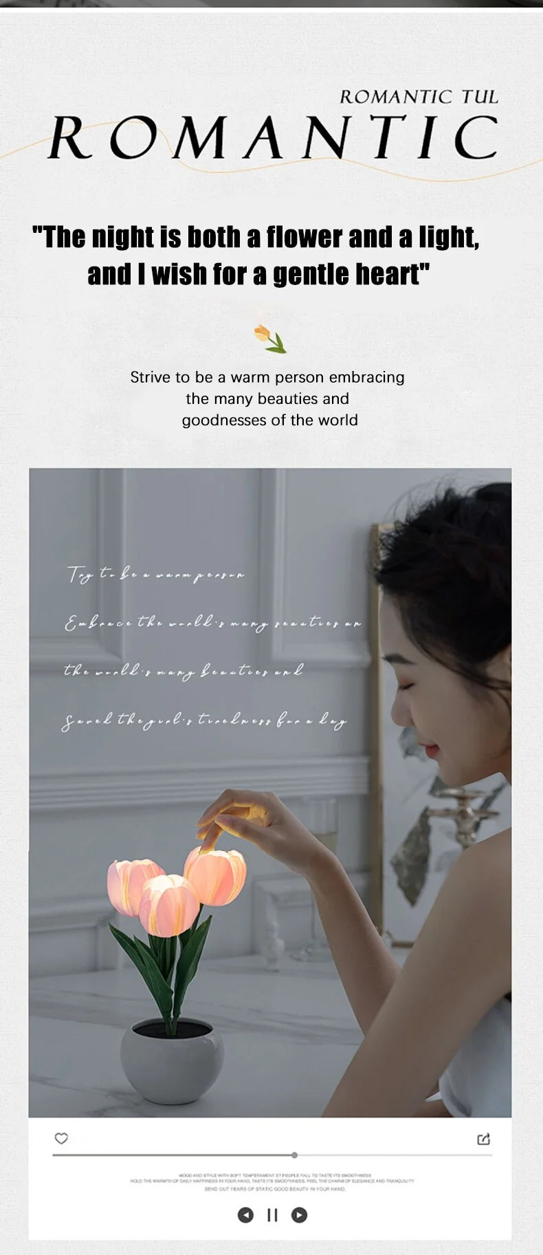 LED Tulip Night Light Can Be Plugged In Or On The Battery Bedroom Room Dormitory Bedside Ambient Light White / Pink Sleep Light