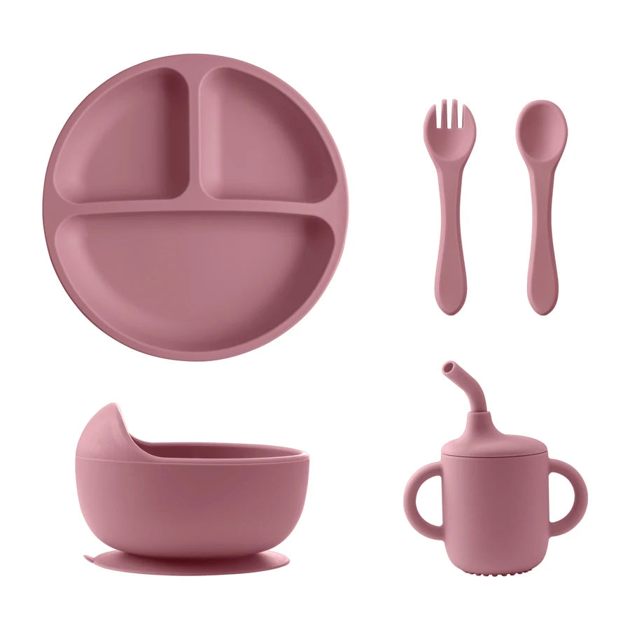 Set Alimentación Bebé de Silicona | Sin BPA | Cuenco, Plato, Taza y Cubiertos