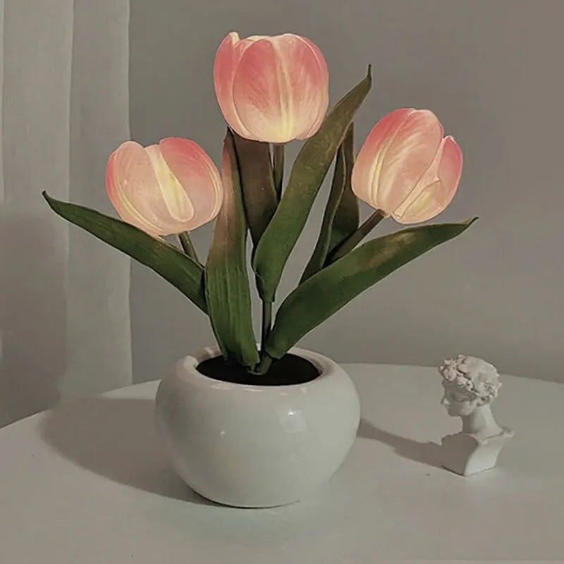 LED Tulip Night Light Can Be Plugged In Or On The Battery Bedroom Room Dormitory Bedside Ambient Light White / Pink Sleep Light