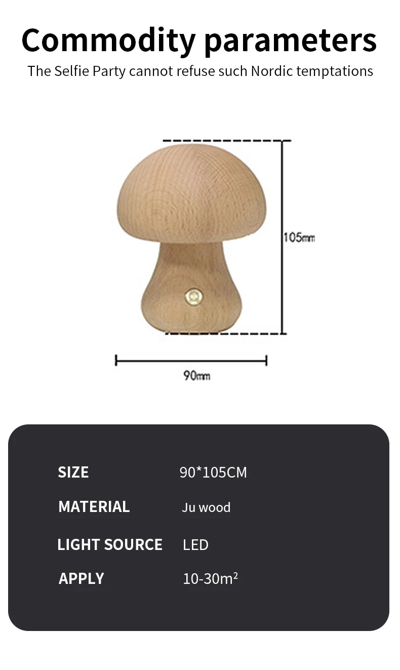 Wooden Mushroom Lamp INS | Touch Night Light Type | Nordic Children's & Babies' Decor | Relax Natural Madrid - International Shipping