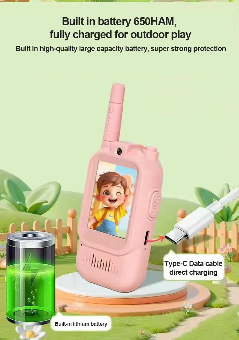 Kids Video Walkie Talkies 2 Pack, Rechargeable Intercom Walkie-talkie with Cute 2-Inch Screen, One-Click Call, Child Video Intercom