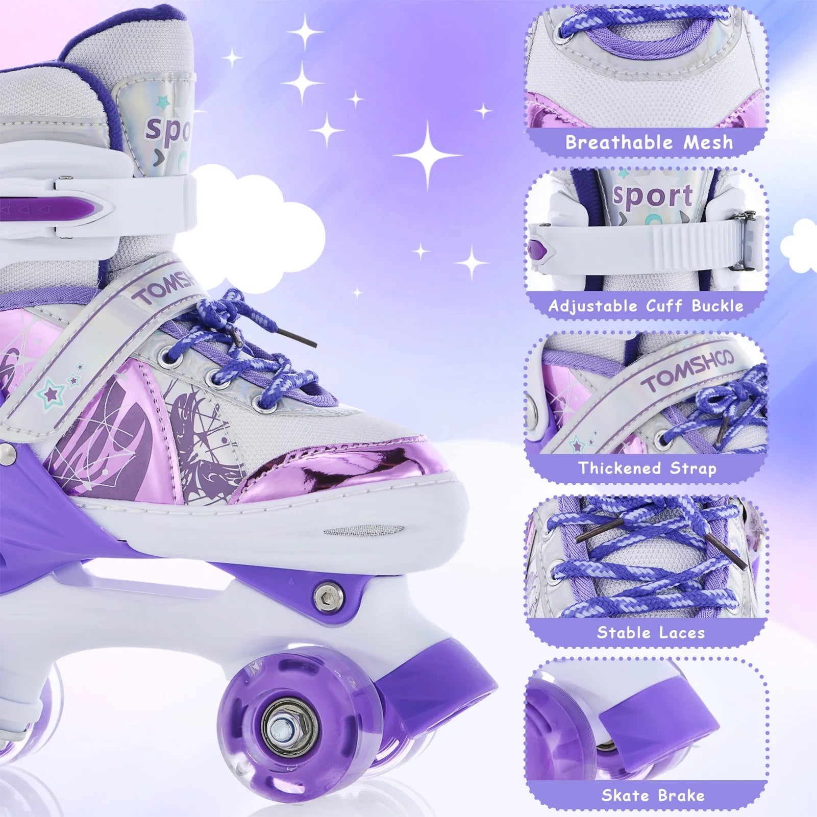 Patines Parpadeantes 4 Ruedas para Niños | Talla Ajustable | Ruedas con Luz LED