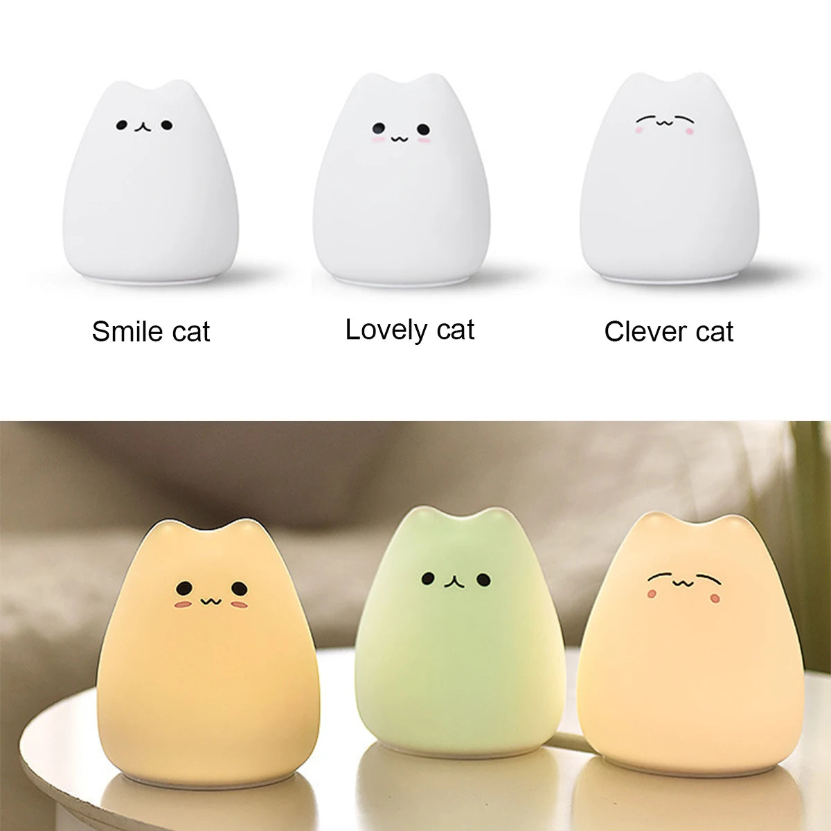 Kawaii Silicone Cat Lamp | TYPE Night Light 7 Colors | Touch Sensor & Soft Touch | Special for Babies Madrid 2026