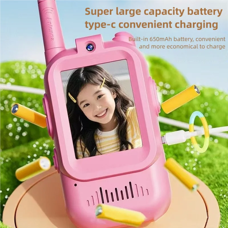 Kids Video Walkie Talkies 2 Pack, Rechargeable Intercom Walkie-talkie with Cute 2-Inch Screen, One-Click Call, Child Video Intercom