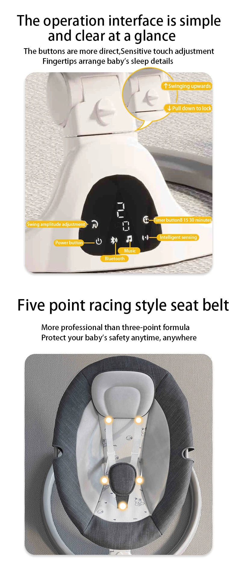Electric Baby Swing | Reclining Rocker with Remote Control | 0-18 Months