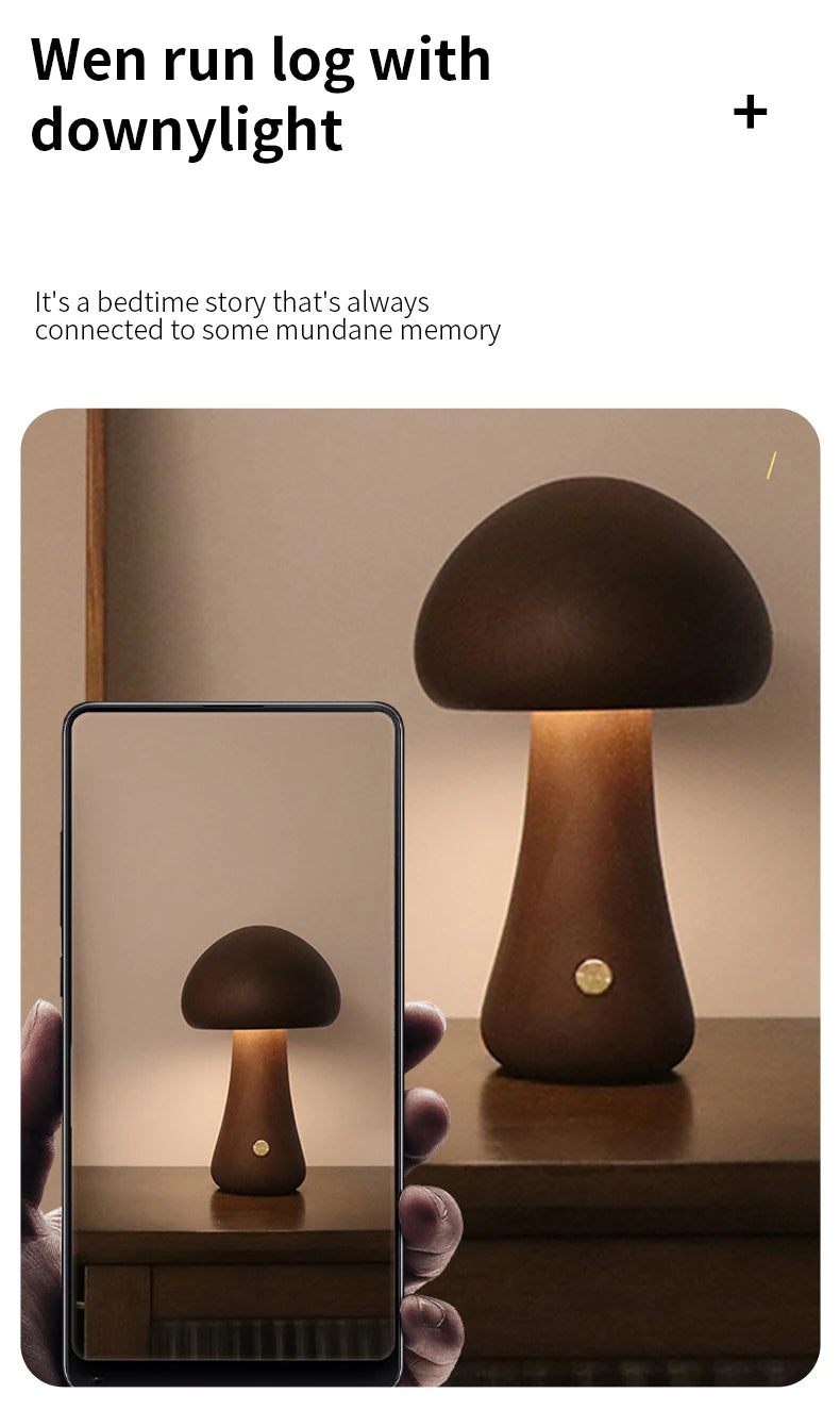 Wooden Mushroom Lamp INS | Touch Night Light Type | Nordic Children's & Babies' Decor | Relax Natural Madrid - International Shipping