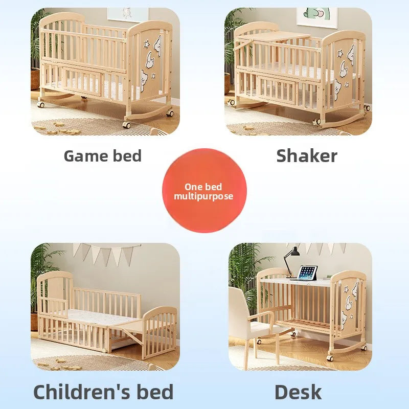 Cuna Mecedora de Madera Maciza | Multifuncional con Ruedas y Mosquitera