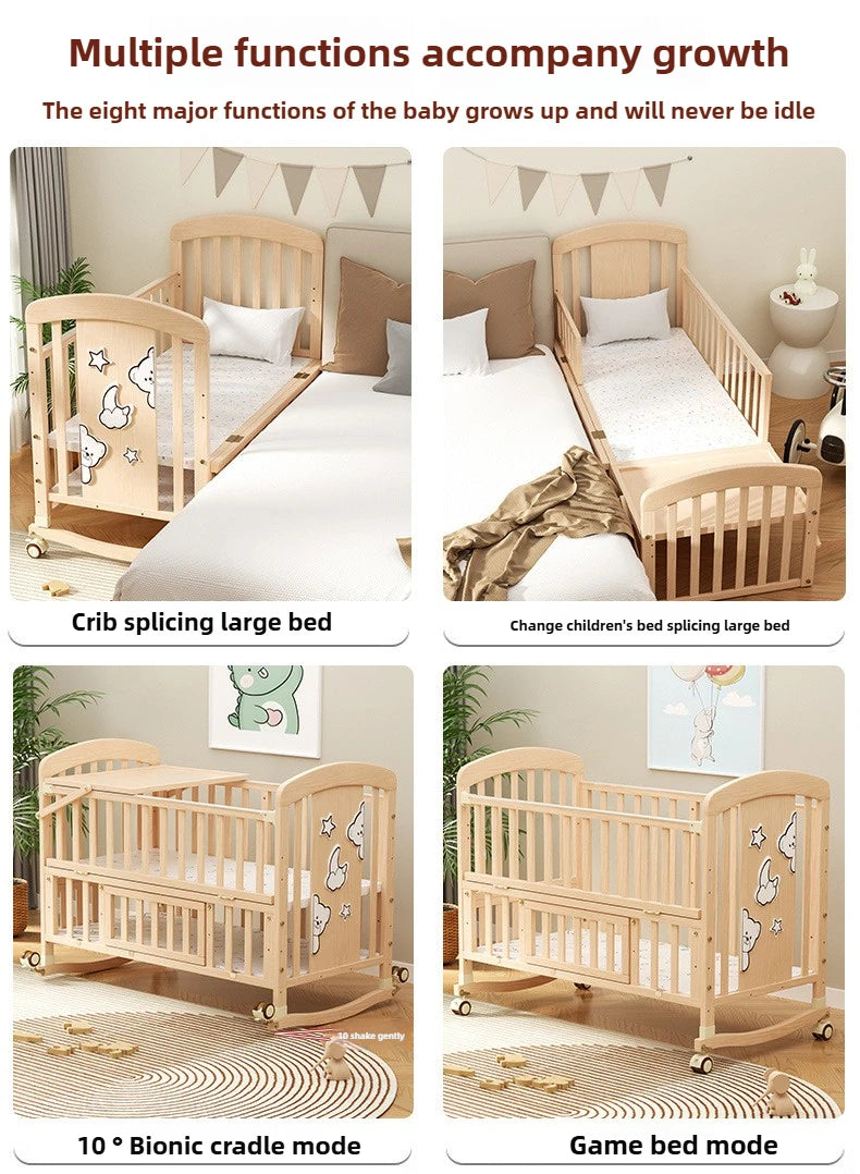 Cuna Mecedora de Madera Maciza | Multifuncional con Ruedas y Mosquitera