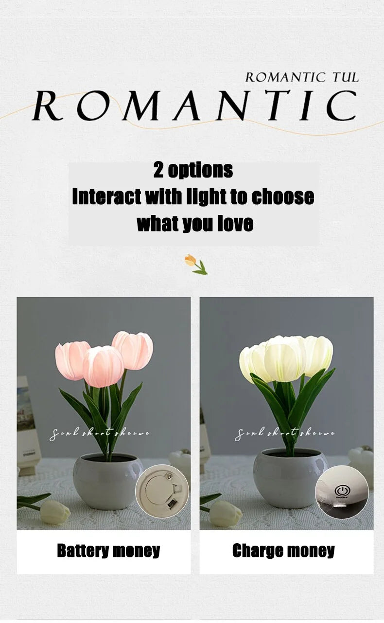 LED Tulip Night Light Can Be Plugged In Or On The Battery Bedroom Room Dormitory Bedside Ambient Light White / Pink Sleep Light