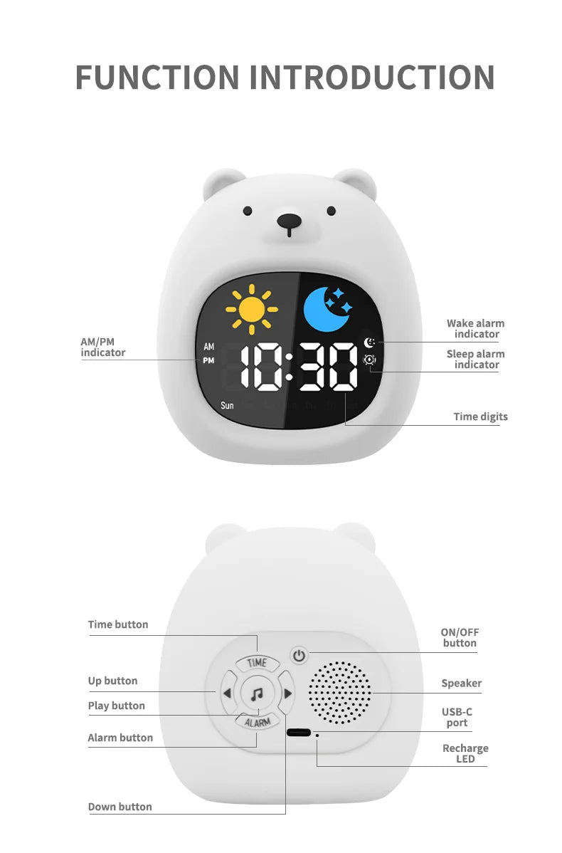 Reloj Entrenador de Sueño para Niños | Luz LED y Alarma Musical