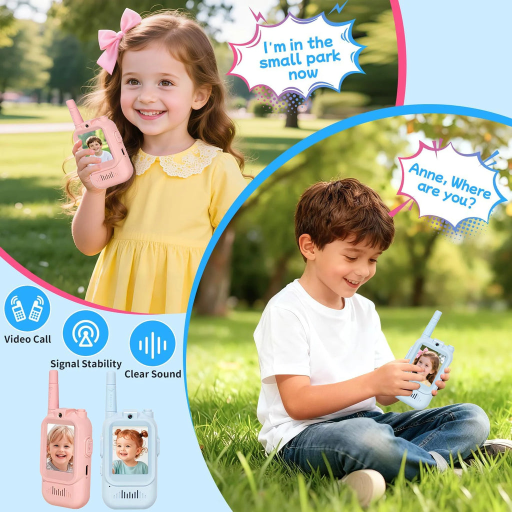 Kids Video Walkie Talkies 2 Pack, Rechargeable Intercom Walkie-talkie with Cute 2-Inch Screen, One-Click Call, Child Video Intercom