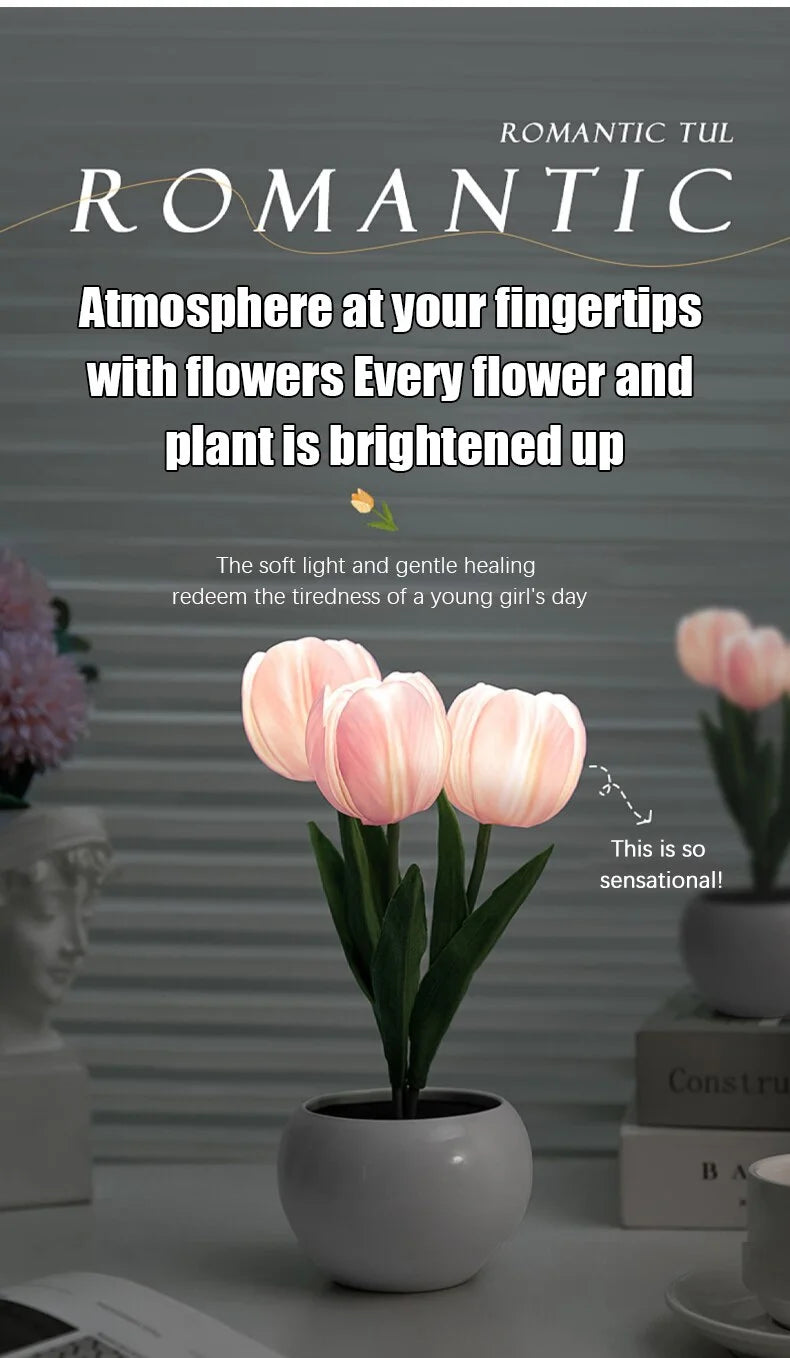 LED Tulip Night Light Can Be Plugged In Or On The Battery Bedroom Room Dormitory Bedside Ambient Light White / Pink Sleep Light