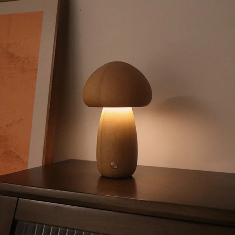 INS LED Night Light With Touch Switch Wooden Cute Mushroom Bedside Table Lamp For Bedroom Children's Room Sleeping Night Lamps
