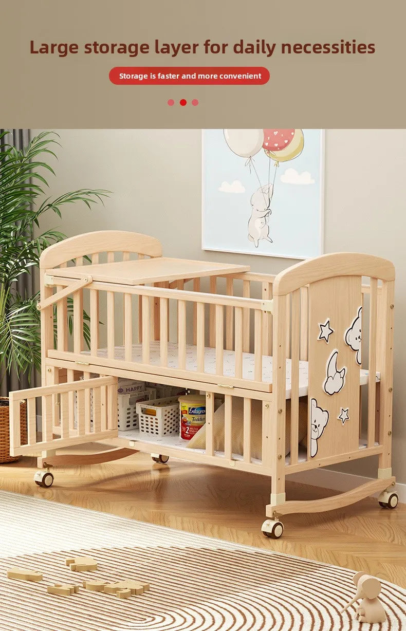 Cuna Mecedora de Madera | Multifuncional con Ruedas y Mosquitera para Bebé