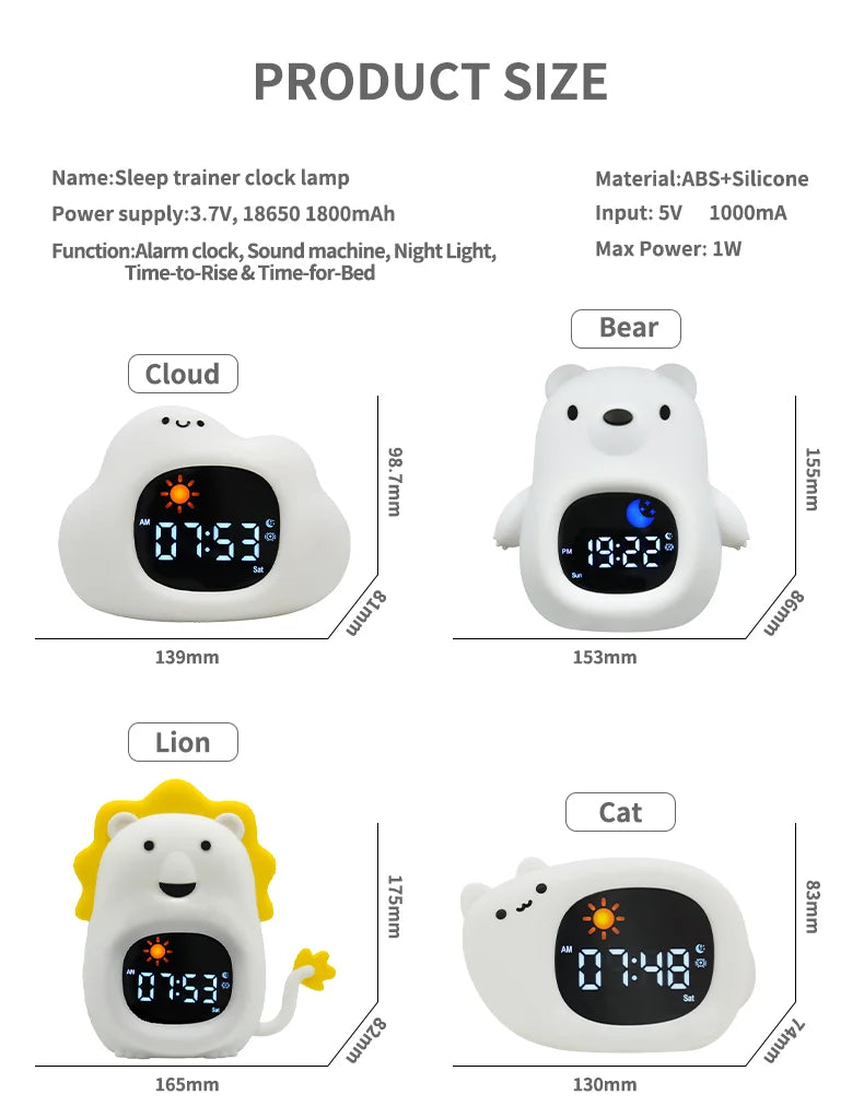 Reloj Entrenador de Sueño para Niños | Luz LED y Alarma Musical