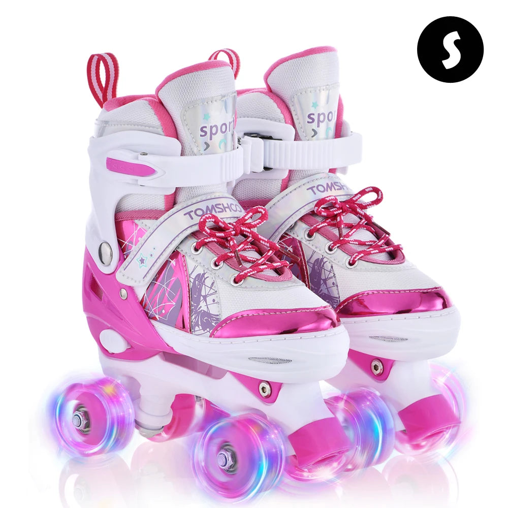 Patines Parpadeantes 4 Ruedas para Niños | Talla Ajustable | Ruedas con Luz LED