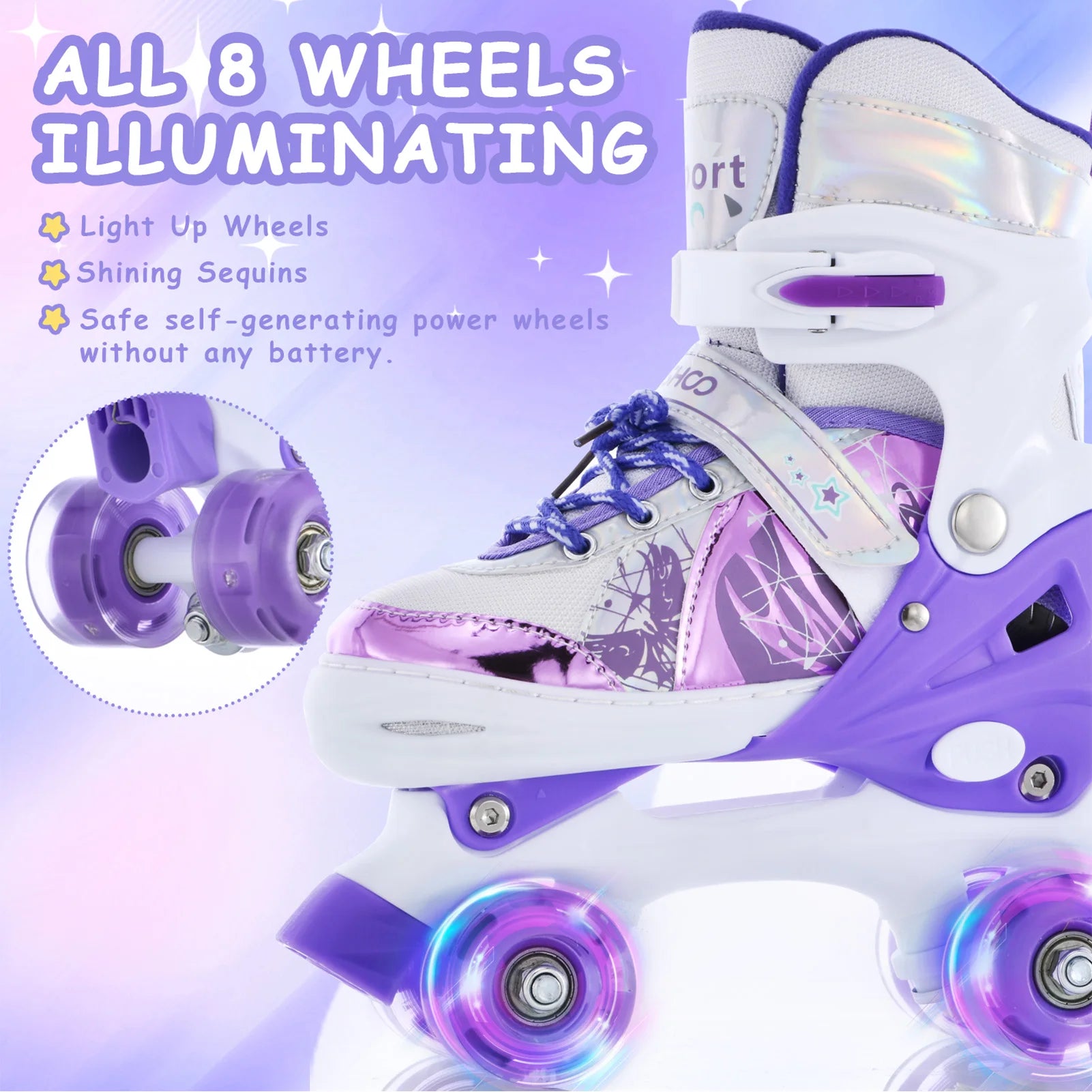 Patines Parpadeantes 4 Ruedas para Niños | Talla Ajustable | Ruedas con Luz LED