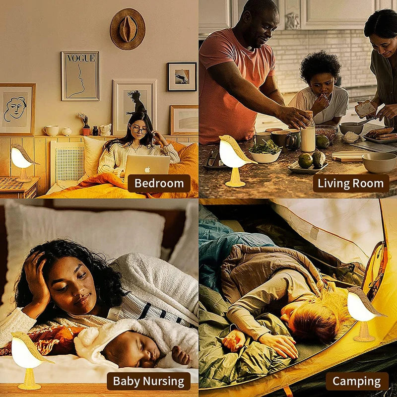 LED Night Light 3 Colors Touch Switch Bedside Light Dimmable Bird Lamps Lasting and Durable Eye Protection Warm Home Decorations