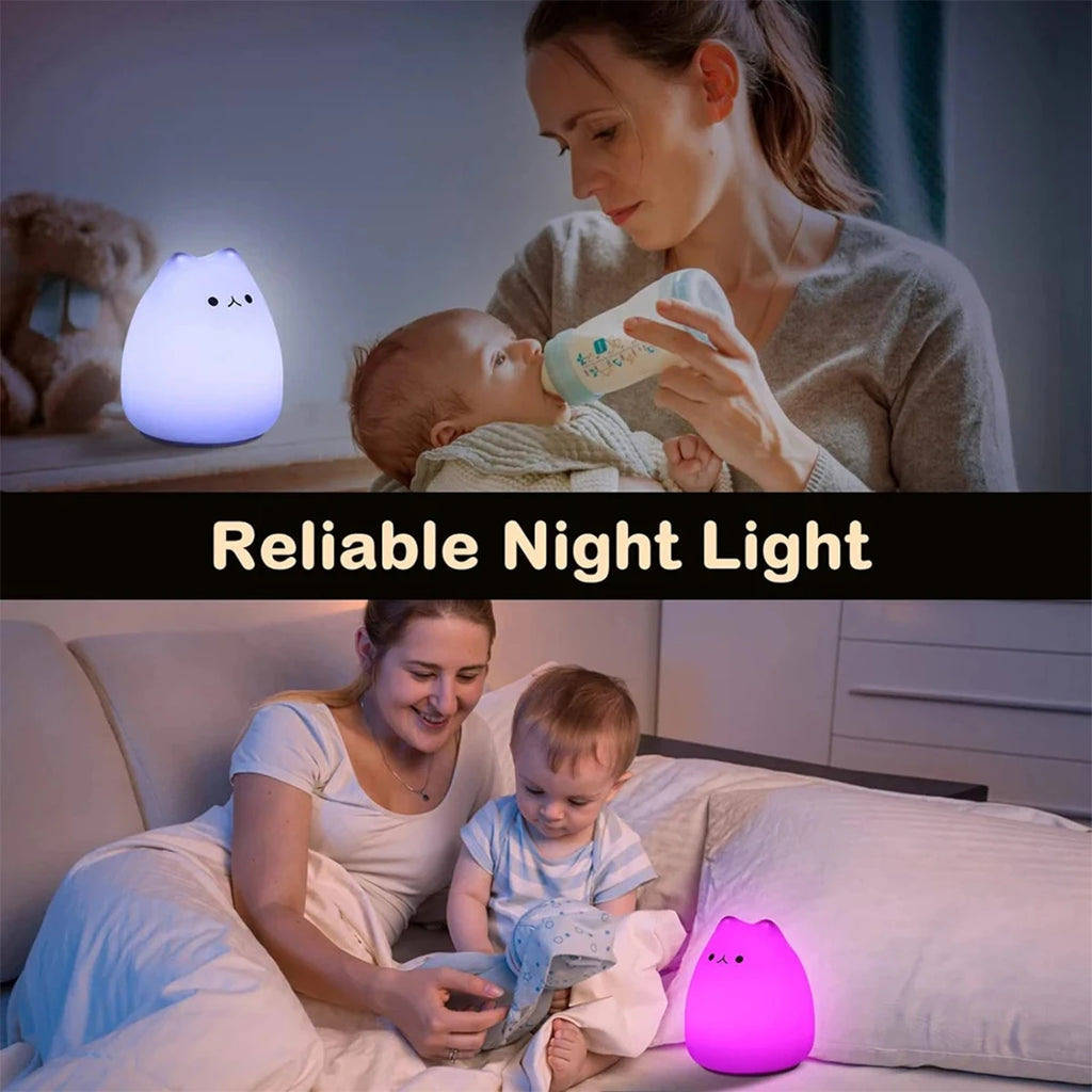7 Colors LED Night Light Indoor Sensor Lamp Silicone Baby Sleeping Cat Touch Soft Cute Cartoon Lights For Children Kids Room