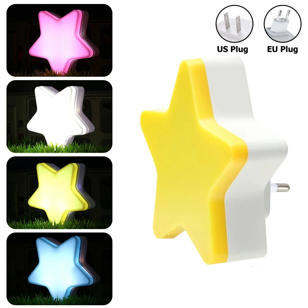 LED Night Light Mini Cute Stars Lamp 220V 110V Kids Bedroom Automatic Sensor Decoration Lighting Reading Table Book Children