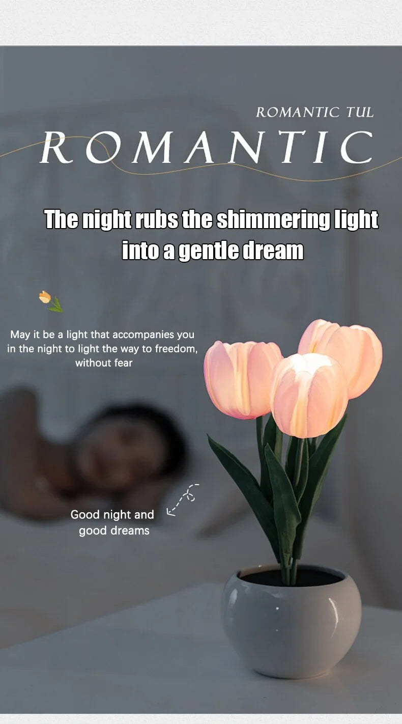 LED Tulip Night Light Can Be Plugged In Or On The Battery Bedroom Room Dormitory Bedside Ambient Light White / Pink Sleep Light