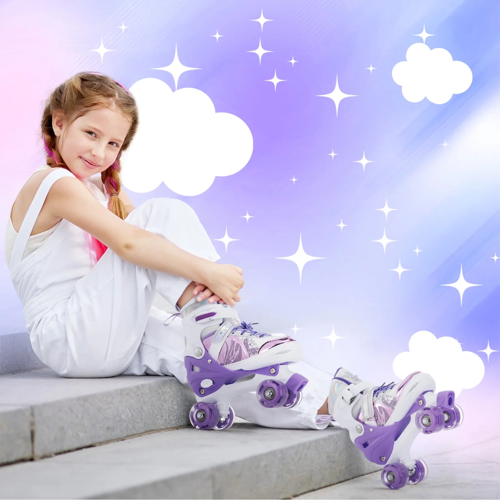 Patines Parpadeantes 4 Ruedas para Niños | Talla Ajustable | Ruedas con Luz LED
