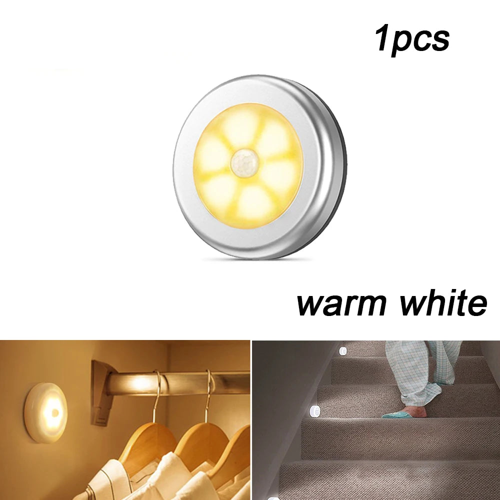 PIR Infrared Motion Sensor Night Light, 6LED Bulb, Auto On/Off, Battery Powered for Wardrobe, Wall Lamp, Closet, and Staircase