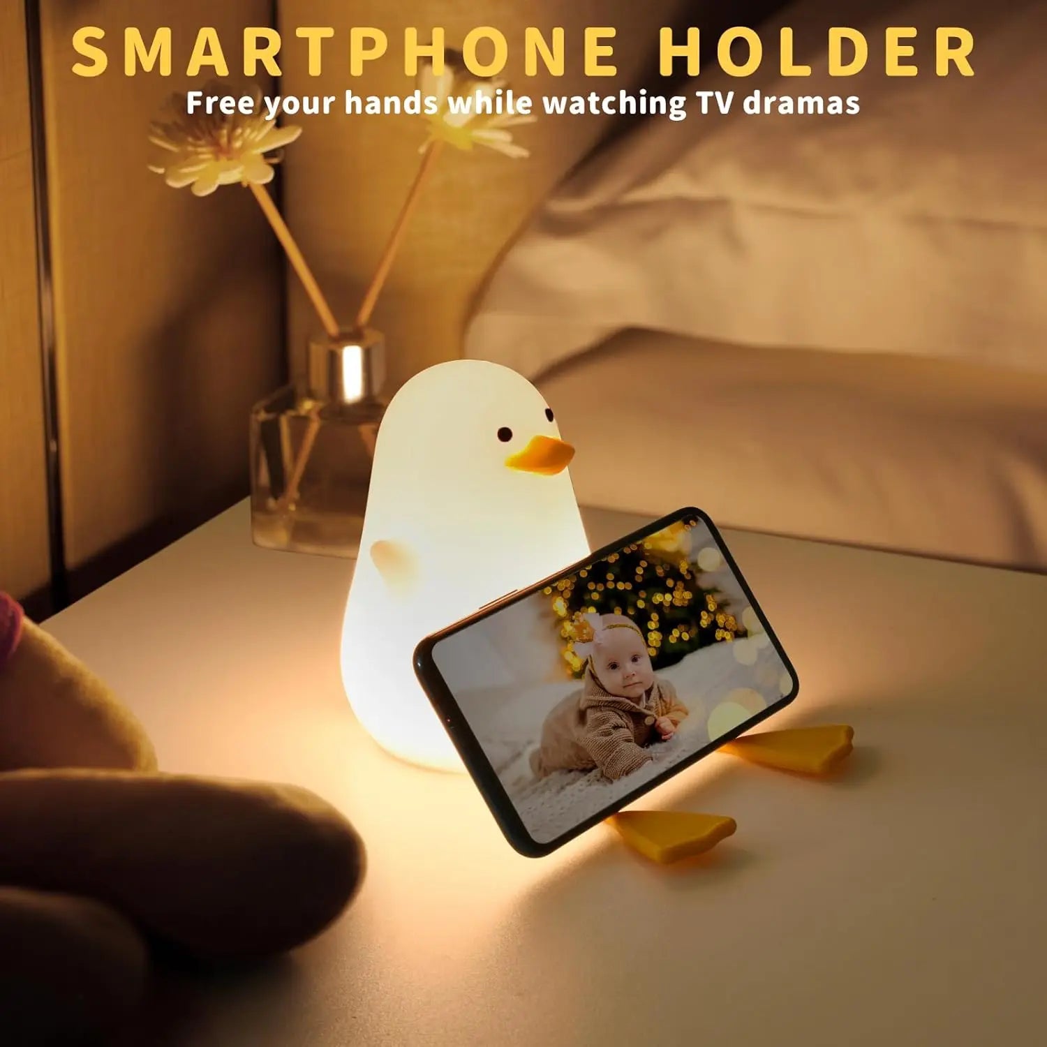 Duck Night Light LED Squishy Duck Lamp Dimmable Nursery Nightlight Rechargeable Bedside Touch Lamp for Breastfeeding Room Decor